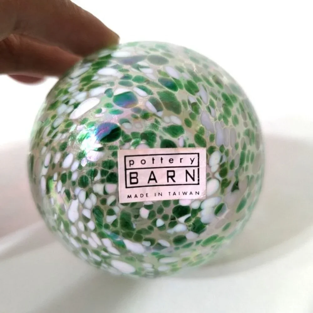 Pottery Barn Oil Lamp/Diffuser Glass Ball Confetti Iridescent Round Glass